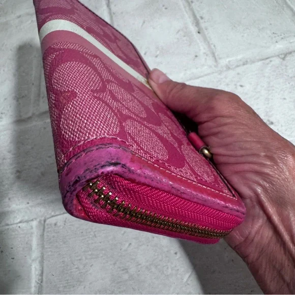 Coach Pink Signature Wallet with Zip-Around Closure - Picture 9 of 12